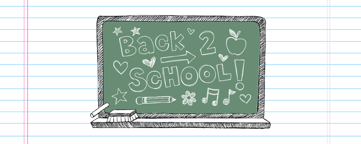 Notebook paper and a back-to-school chalkboard illustration