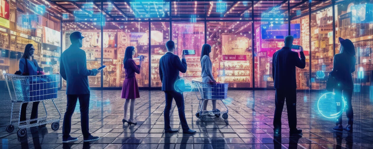 A group of people in a store with an AI overlay