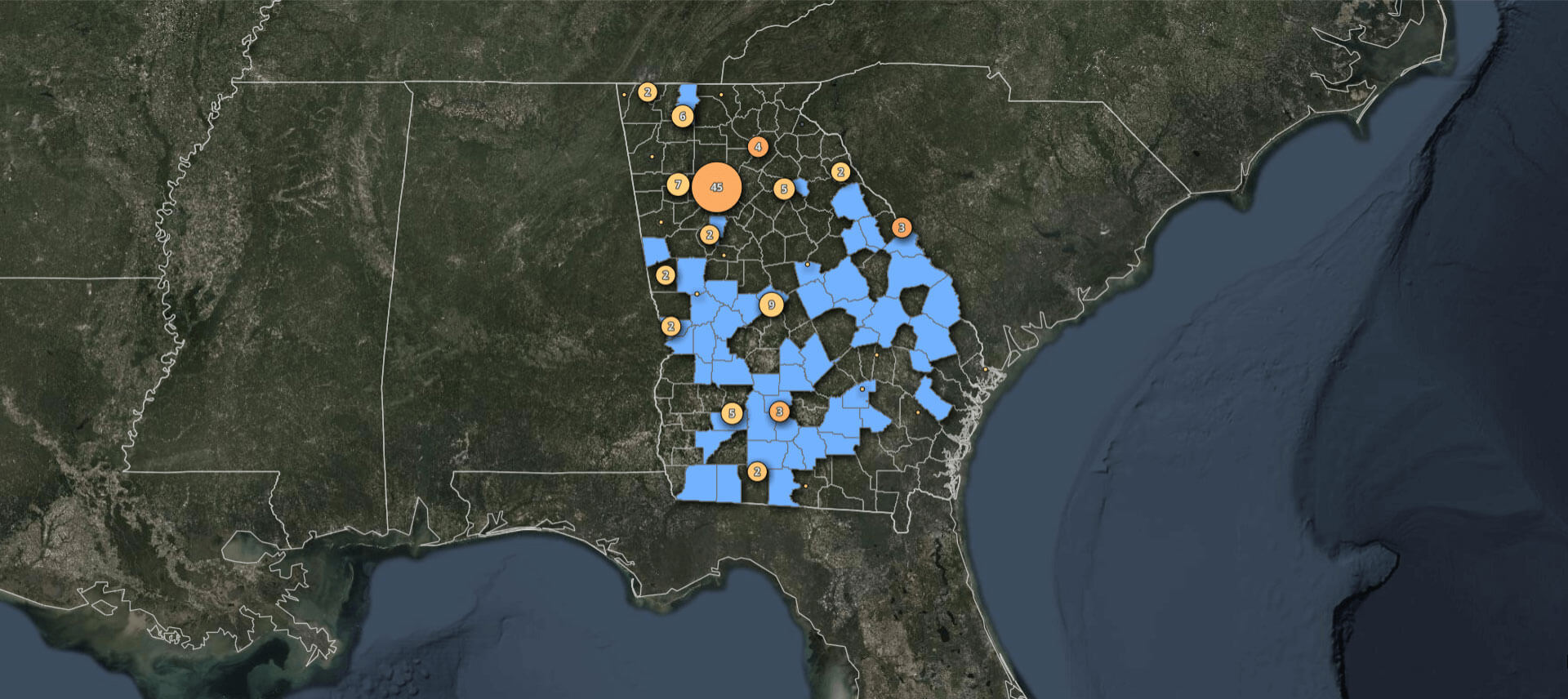 Map with overlaying demographic and consumer behavior characteristics